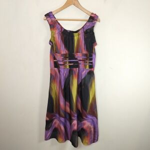 Nicole Miller Midi Dress Woven Poplin Colorful Psychedelic Retro